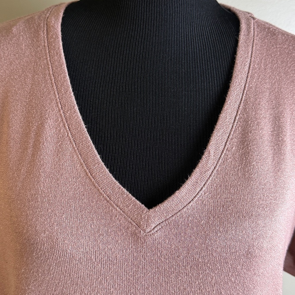 Mod Ref Women's V-Neck Puff Sleeve Mauve Top Sz XL - Picture 2 of 6